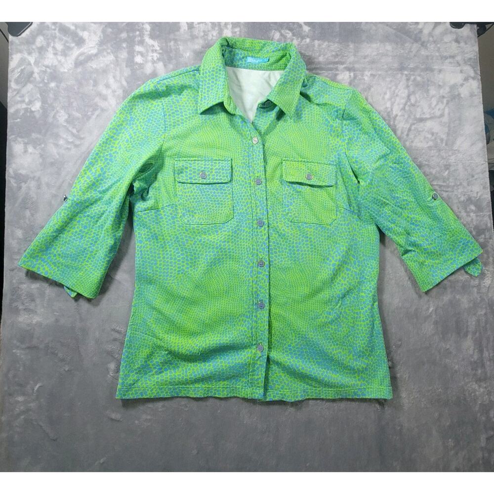 J. McLaughlin Womens M Catalina Cloth Monroe Shirt Top Green 3/4 Sleeve
